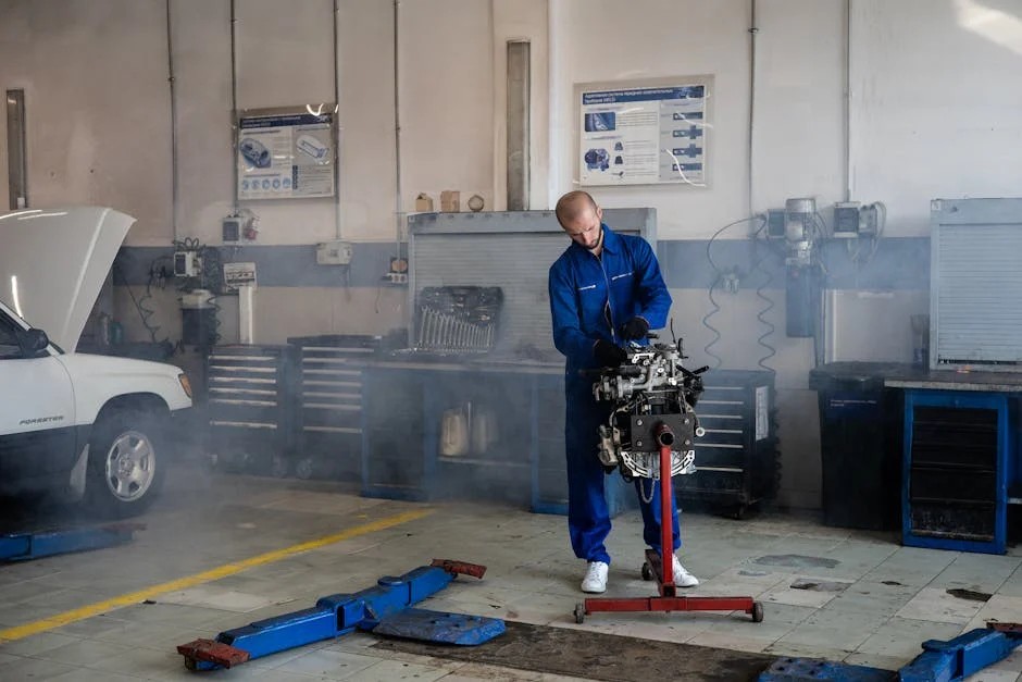 Mechanik opravuje motor vozidla